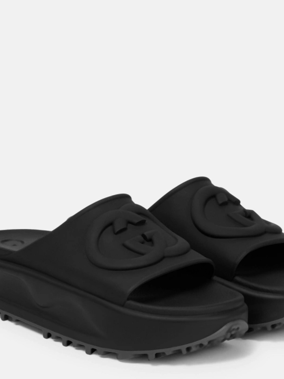 Gucci Black Platform Rubber Logo Slides - Picture 2 of 9